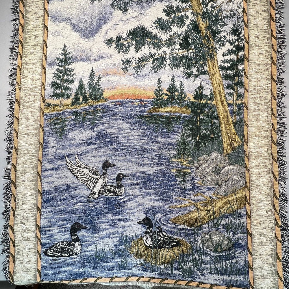 Loon Nature Cabin Woven Tapestry Throw Blanket 78x51 Lodge Lakehouse Cottagecore